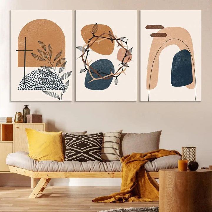 Boho Rustic Floral Large Modern Wall Art Canvas Print Mid Century Wall Decor