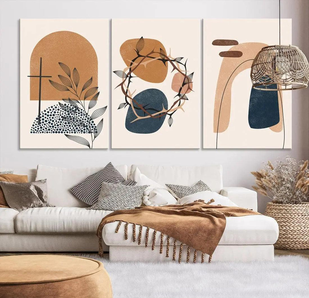 Boho Rustic Floral Large Modern Wall Art Canvas Print Mid Century Wall Decor