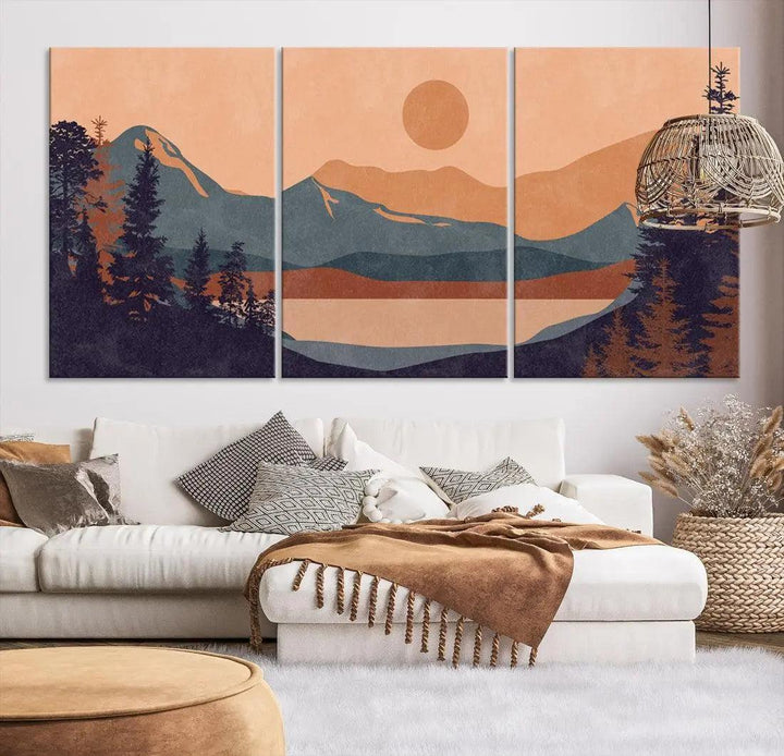 Boho Wall Art Modern Landscape Painting on Canvas Print Ready to Hang