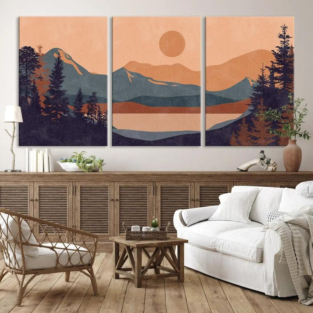 Boho Wall Art Modern Landscape Painting on Canvas Print Ready to Hang