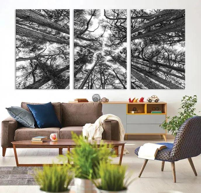 Bottom View of Tree Forest and Sky Contemporary Canvas Wall Art Giclee Print