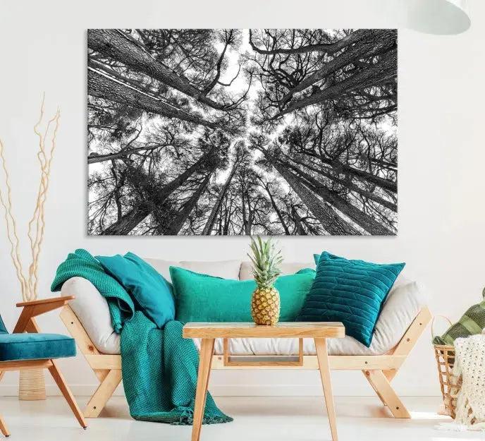 Bottom View of Tree Forest and Sky Contemporary Canvas Wall Art Giclee Print