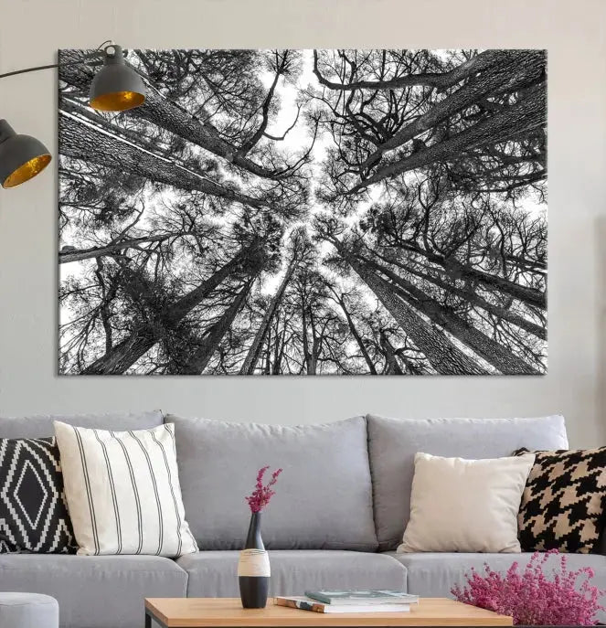 Bottom View of Tree Forest and Sky Contemporary Canvas Wall Art Giclee Print