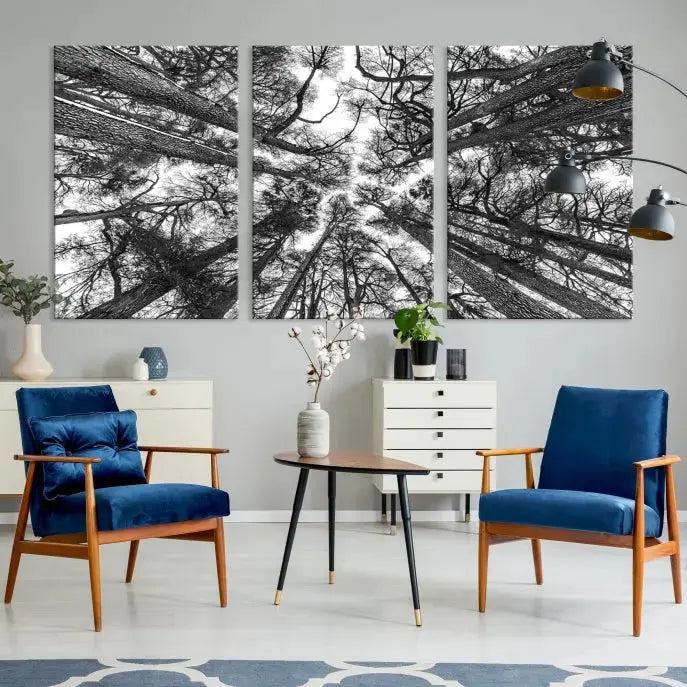 Bottom View of Tree Forest and Sky Contemporary Canvas Wall Art Giclee Print