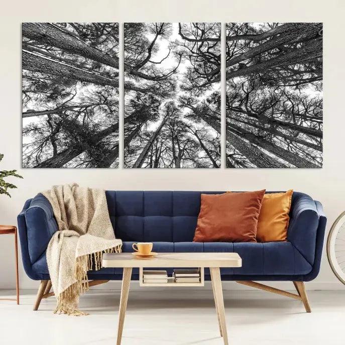 Bottom View of Tree Forest and Sky Contemporary Canvas Wall Art Giclee Print