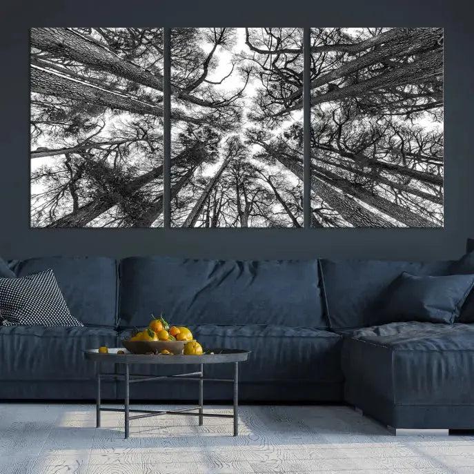 Bottom View of Tree Forest and Sky Contemporary Canvas Wall Art Giclee Print