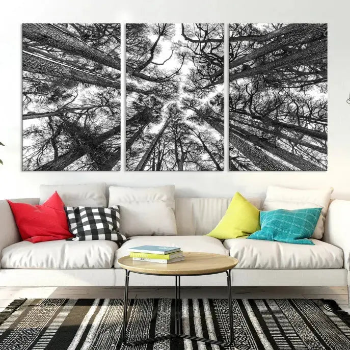 Bottom View of Tree Forest and Sky Contemporary Canvas Wall Art Giclee Print