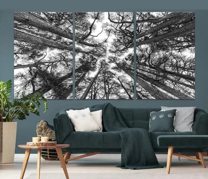 Bottom View of Tree Forest and Sky Contemporary Canvas Wall Art Giclee Print