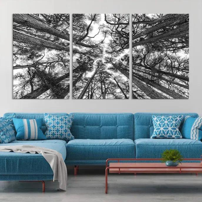 Bottom View of Tree Forest and Sky Contemporary Canvas Wall Art Giclee Print