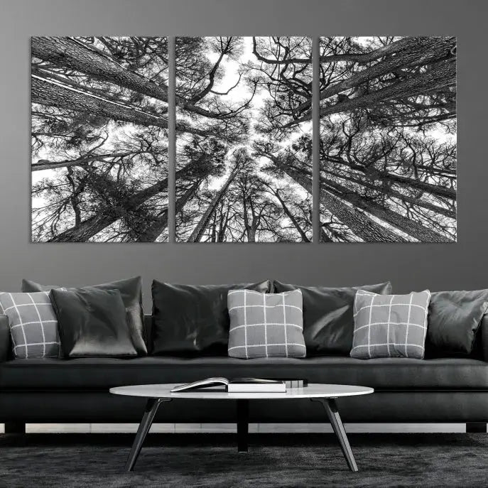 Bottom View of Tree Forest and Sky Contemporary Canvas Wall Art Giclee Print