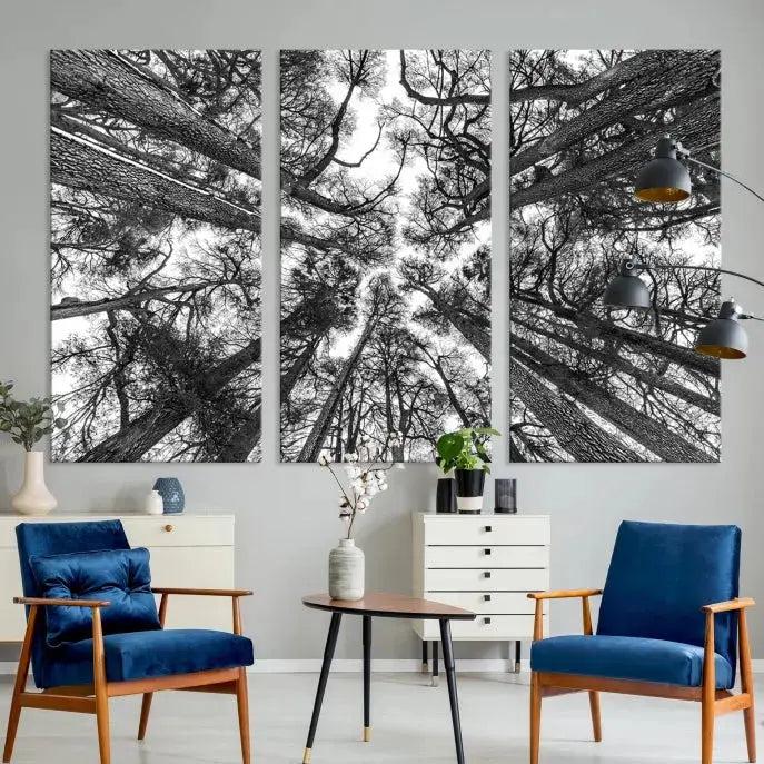 Bottom View of Tree Forest and Sky Contemporary Canvas Wall Art Giclee Print