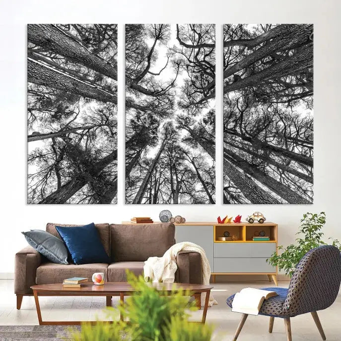 Bottom View of Tree Forest and Sky Contemporary Canvas Wall Art Giclee Print