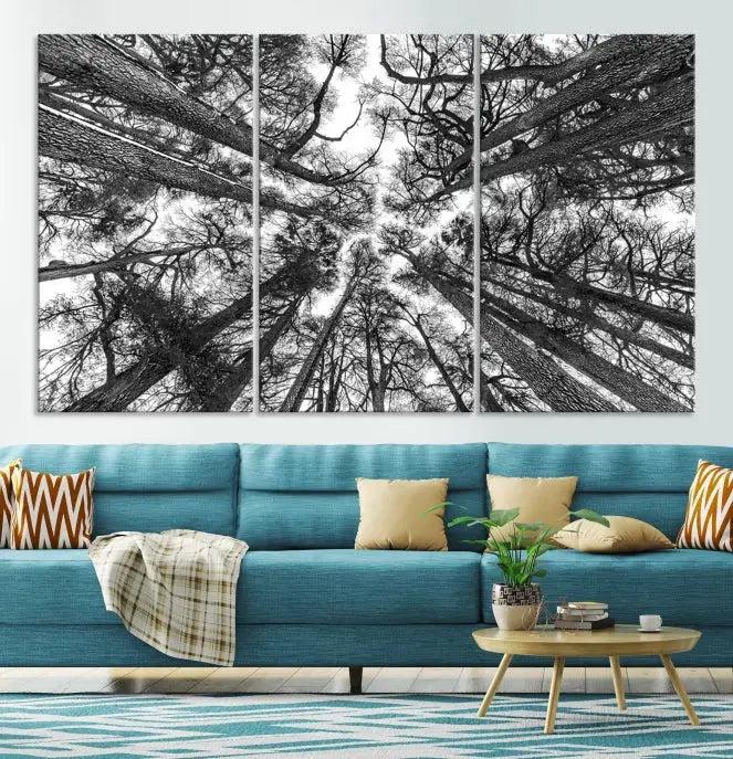 Bottom View of Tree Forest and Sky Contemporary Canvas Wall Art Giclee Print