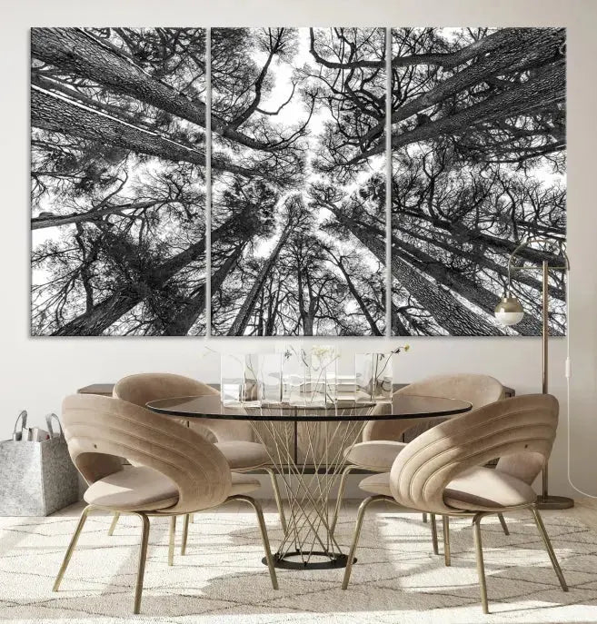 Bottom View of Tree Forest and Sky Contemporary Canvas Wall Art Giclee Print