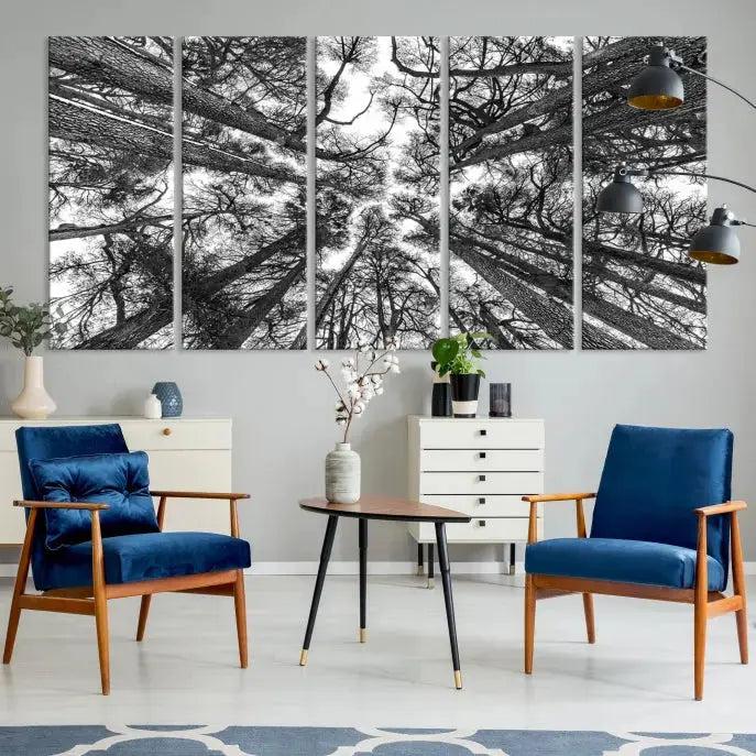 Bottom View of Tree Forest and Sky Contemporary Canvas Wall Art Giclee Print