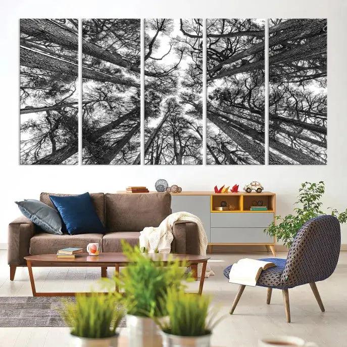 Bottom View of Tree Forest and Sky Contemporary Canvas Wall Art Giclee Print