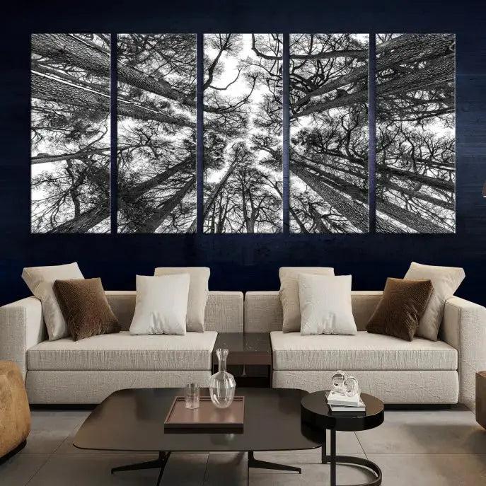 Bottom View of Tree Forest and Sky Contemporary Canvas Wall Art Giclee Print