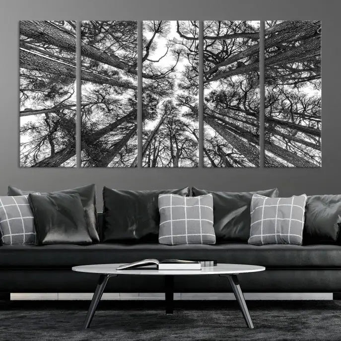 Bottom View of Tree Forest and Sky Contemporary Canvas Wall Art Giclee Print