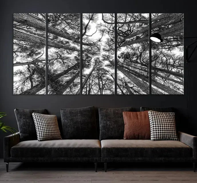 Bottom View of Tree Forest and Sky Contemporary Canvas Wall Art Giclee Print