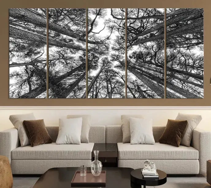 Bottom View of Tree Forest and Sky Contemporary Canvas Wall Art Giclee Print