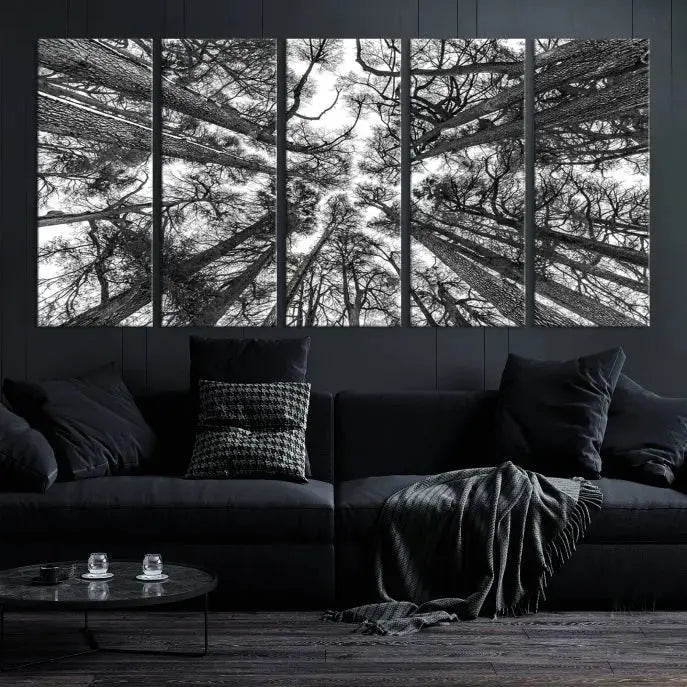 Bottom View of Tree Forest and Sky Contemporary Canvas Wall Art Giclee Print