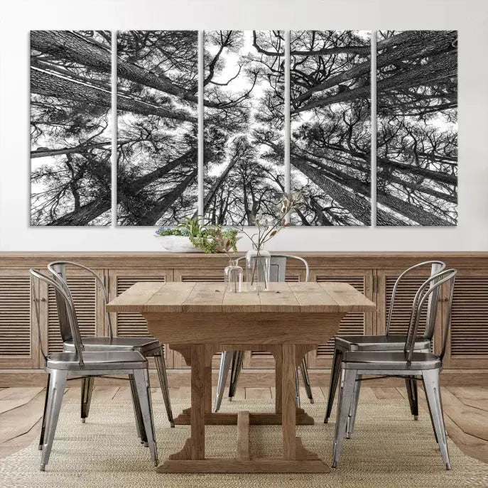 Bottom View of Tree Forest and Sky Contemporary Canvas Wall Art Giclee Print