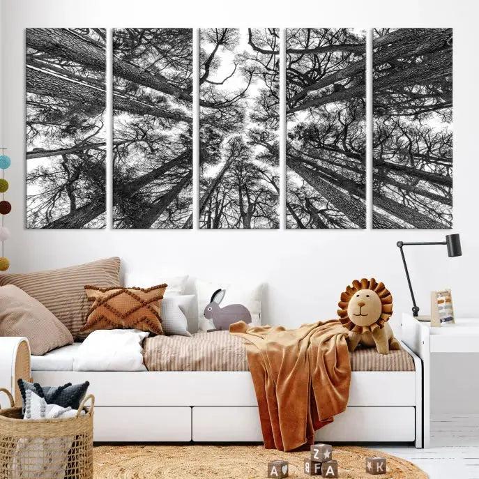 Bottom View of Tree Forest and Sky Contemporary Canvas Wall Art Giclee Print