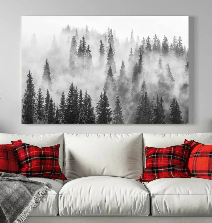 Breathtaking Winter Forest Wall Art Canvas Print Foggy Landscape Artwork