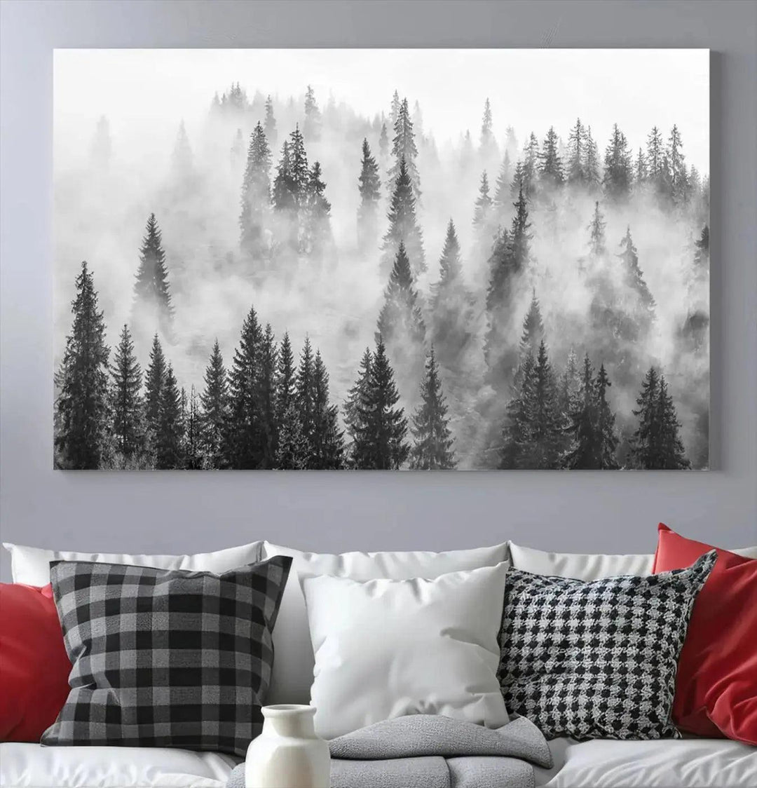 Breathtaking Winter Forest Wall Art Canvas Print Foggy Landscape Artwork