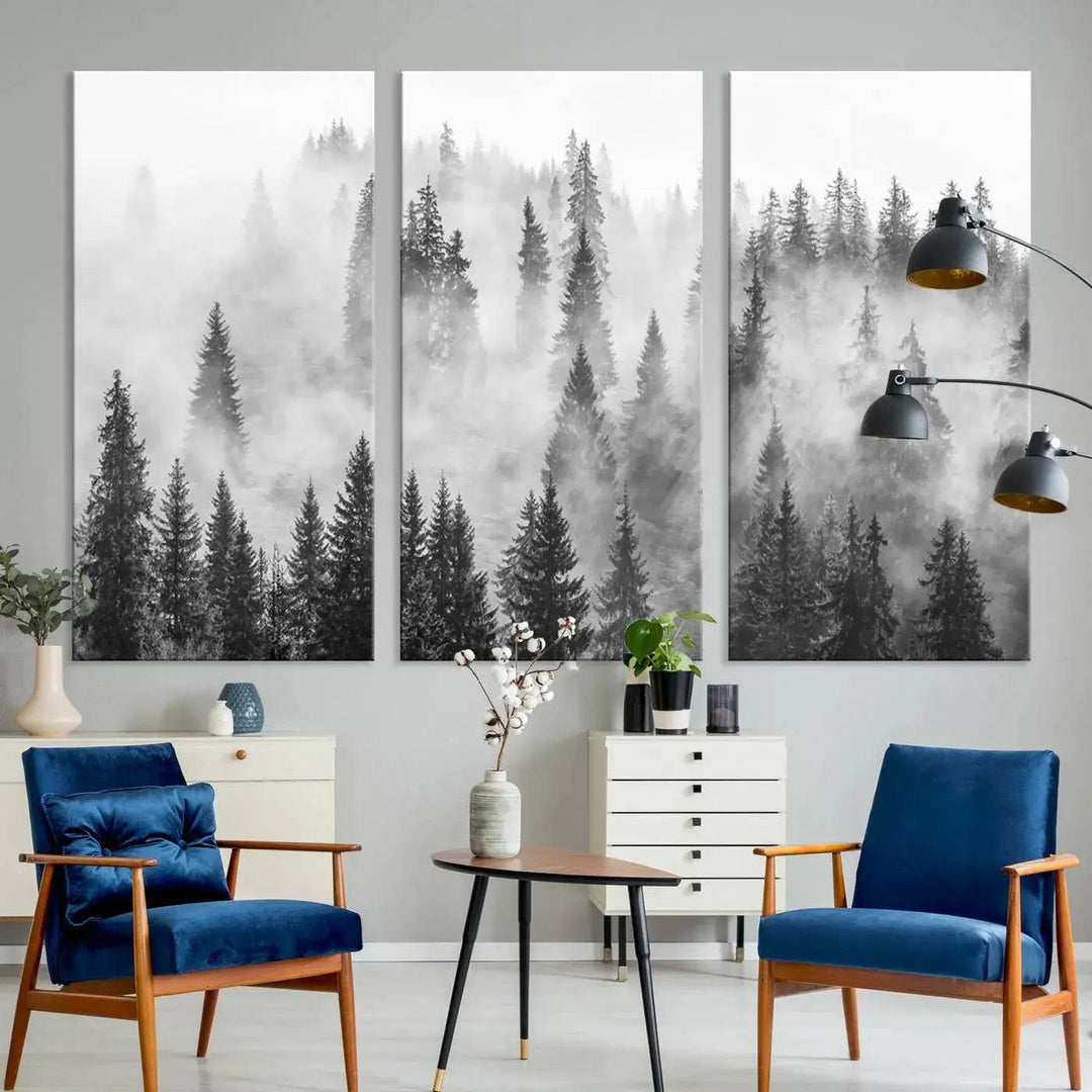 Breathtaking Winter Forest Wall Art Canvas Print Foggy Landscape Artwork