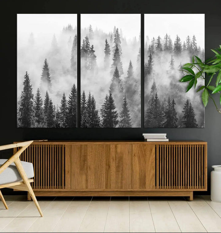 Breathtaking Winter Forest Wall Art Canvas Print Foggy Landscape Artwork