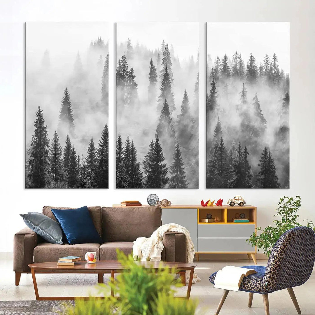 Breathtaking Winter Forest Wall Art Canvas Print Foggy Landscape Artwork