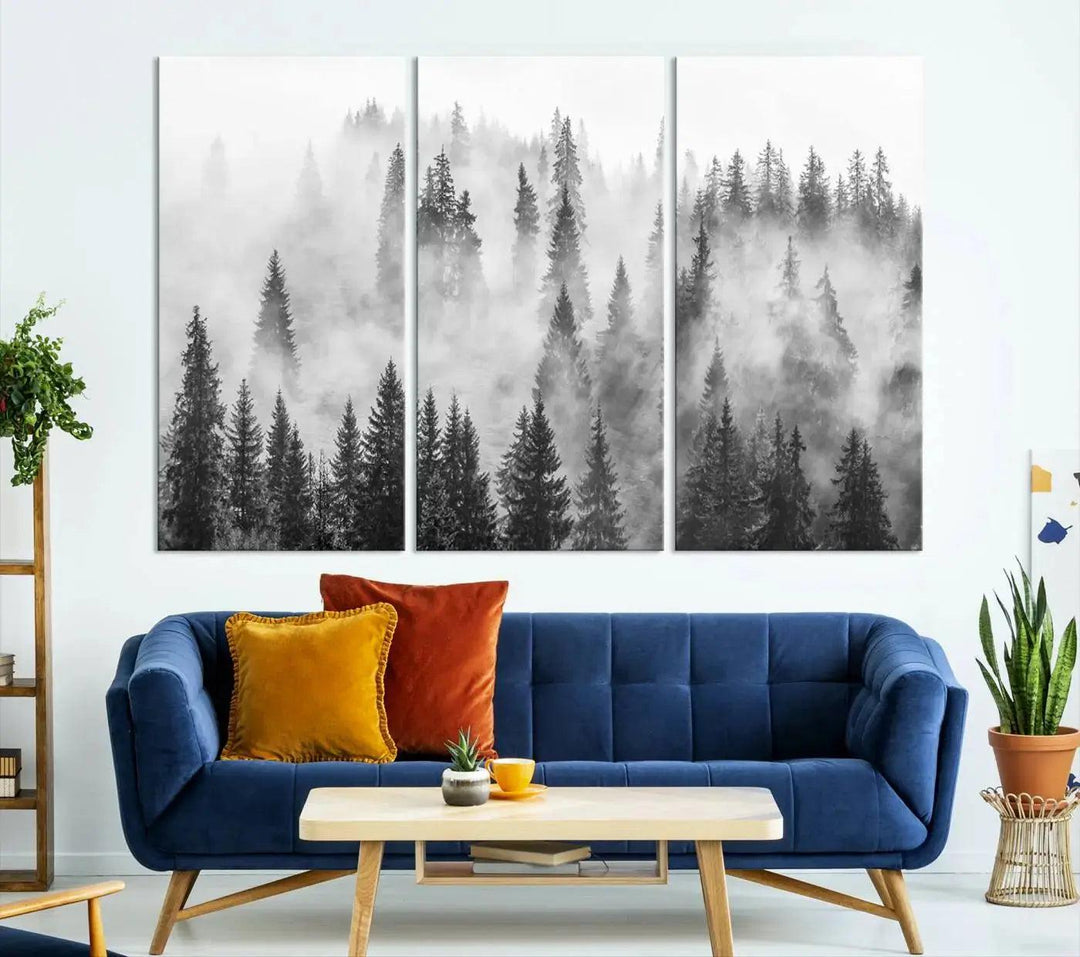 Breathtaking Winter Forest Wall Art Canvas Print Foggy Landscape Artwork