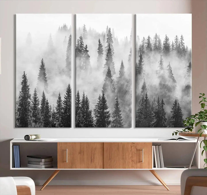 Breathtaking Winter Forest Wall Art Canvas Print Foggy Landscape Artwork