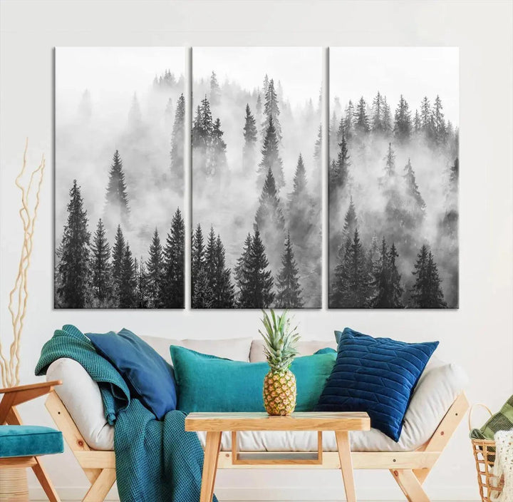 Breathtaking Winter Forest Wall Art Canvas Print Foggy Landscape Artwork