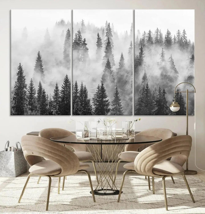 Breathtaking Winter Forest Wall Art Canvas Print Foggy Landscape Artwork