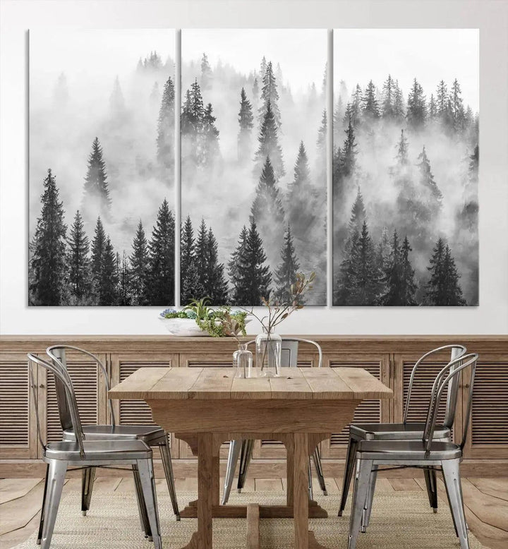 Breathtaking Winter Forest Wall Art Canvas Print Foggy Landscape Artwork