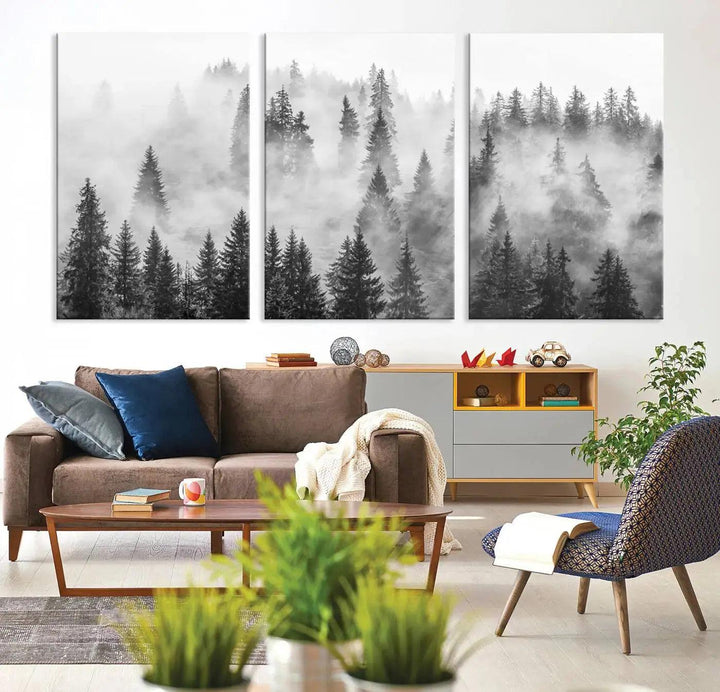 Breathtaking Winter Forest Wall Art Canvas Print Foggy Landscape Artwork