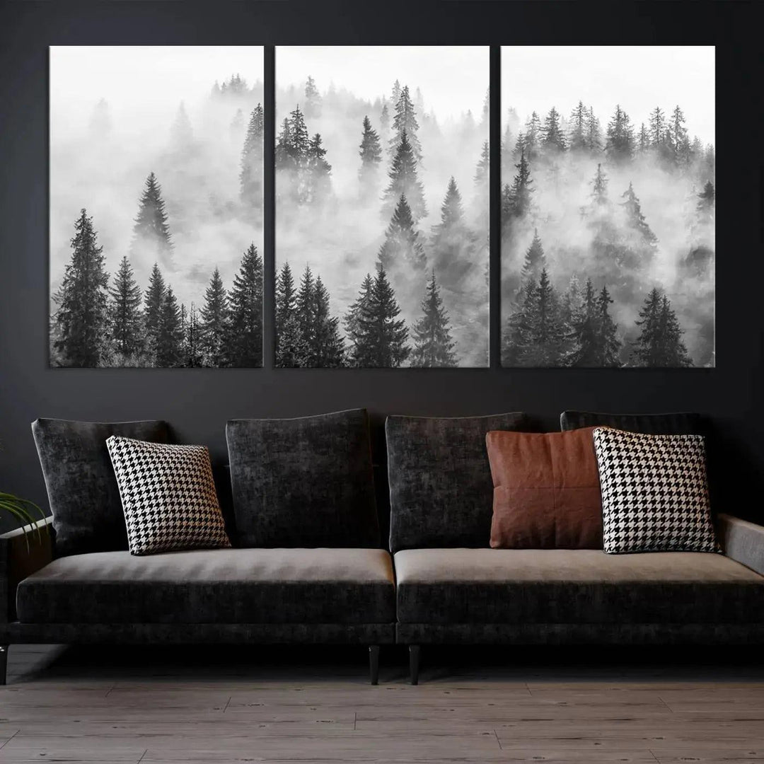 Breathtaking Winter Forest Wall Art Canvas Print Foggy Landscape Artwork