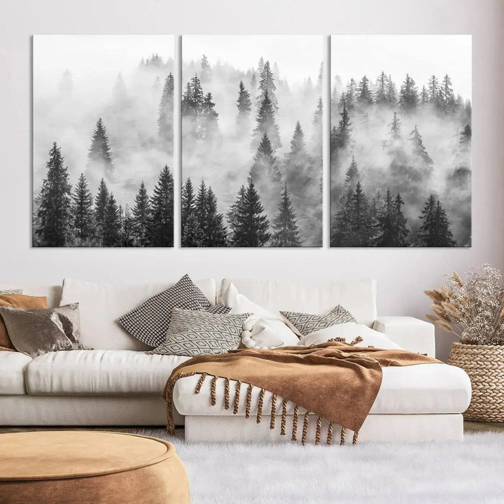 Breathtaking Winter Forest Wall Art Canvas Print Foggy Landscape Artwork