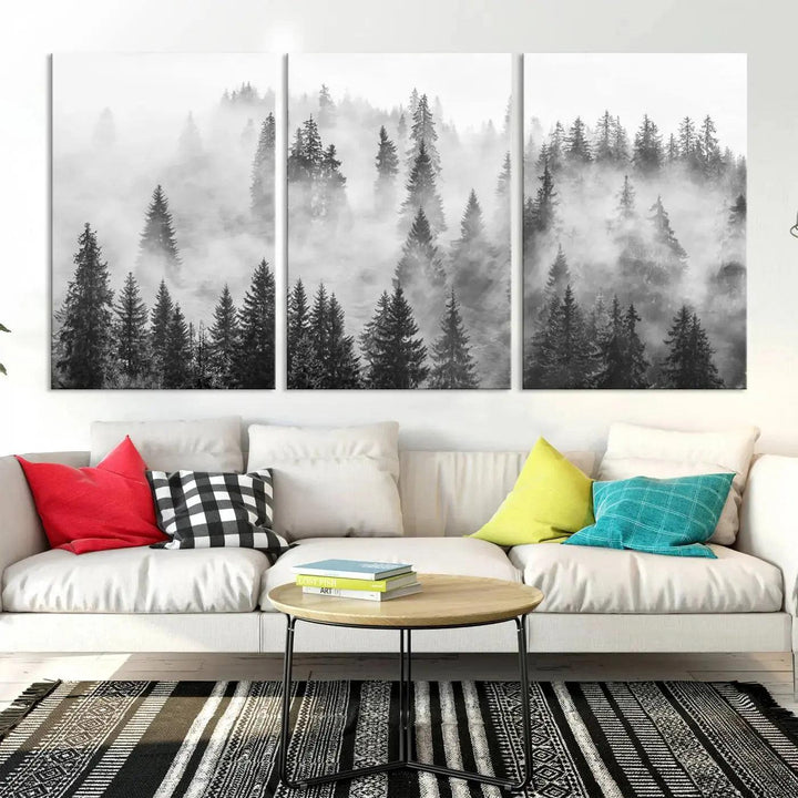 Breathtaking Winter Forest Wall Art Canvas Print Foggy Landscape Artwork