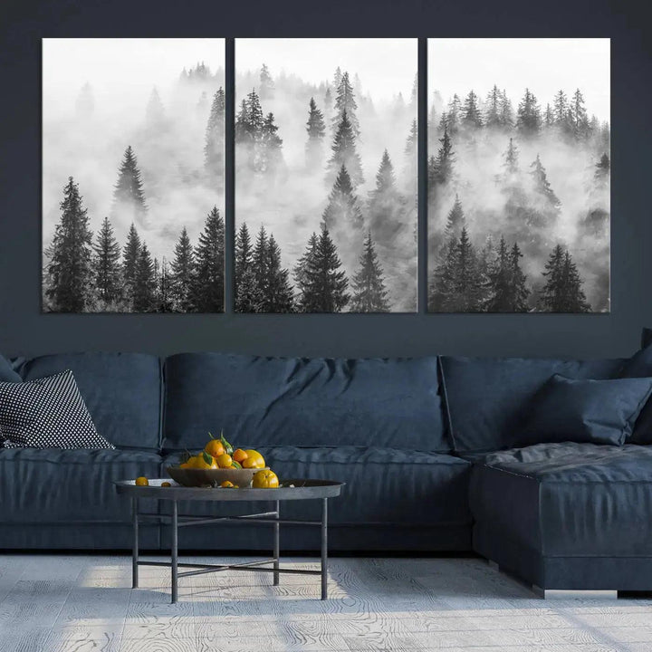 Breathtaking Winter Forest Wall Art Canvas Print Foggy Landscape Artwork