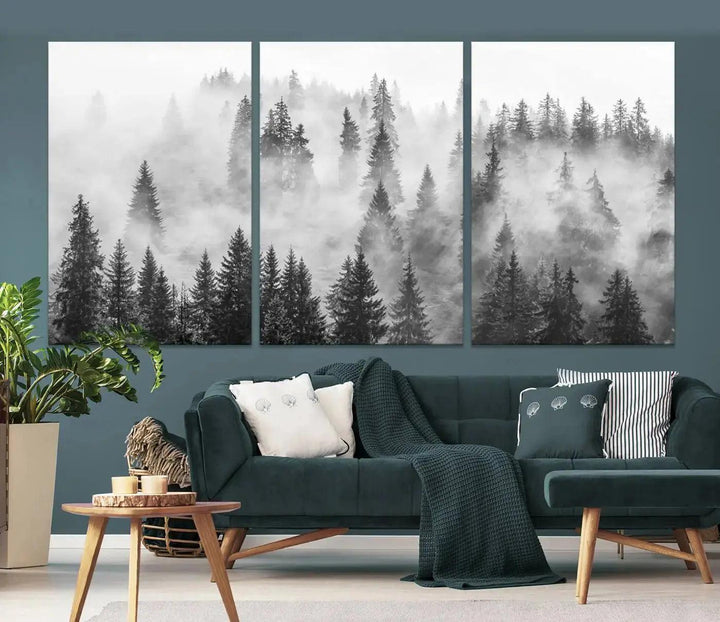 Breathtaking Winter Forest Wall Art Canvas Print Foggy Landscape Artwork