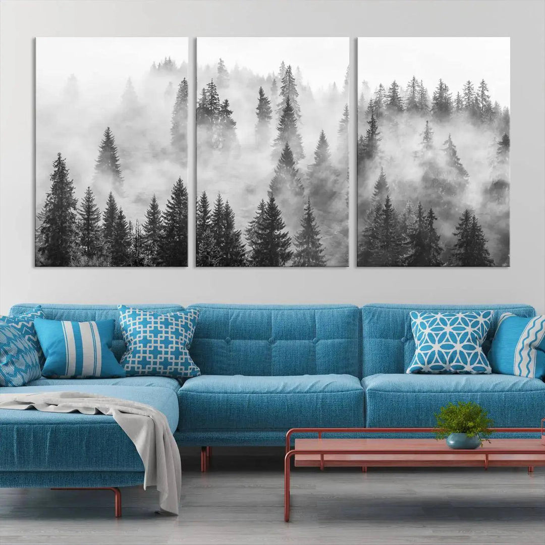 Breathtaking Winter Forest Wall Art Canvas Print Foggy Landscape Artwork