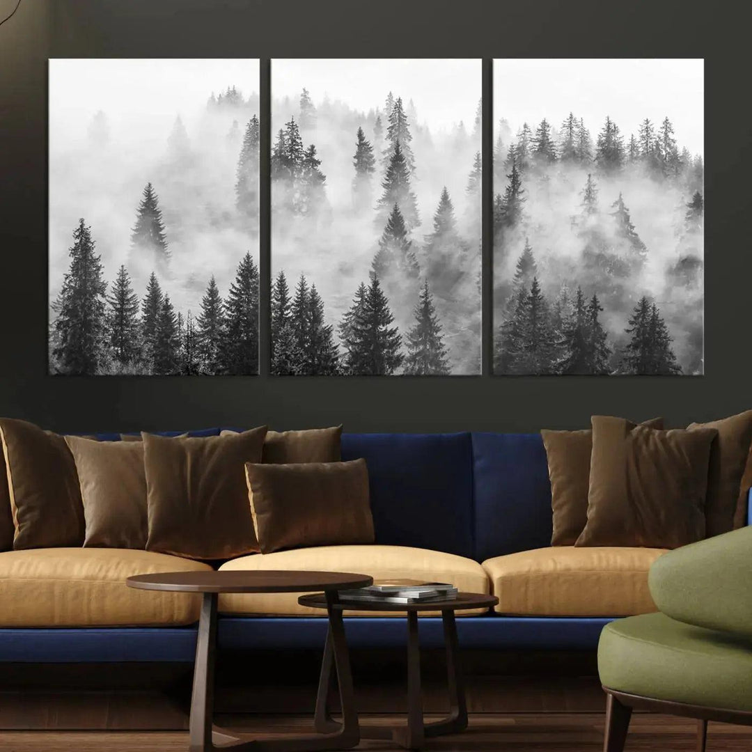 Breathtaking Winter Forest Wall Art Canvas Print Foggy Landscape Artwork