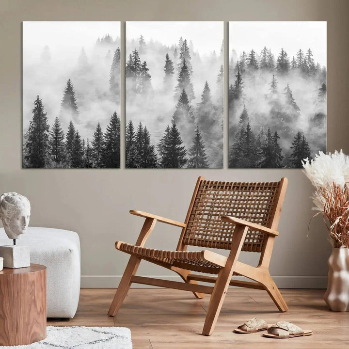 Breathtaking Winter Forest Wall Art Canvas Print Foggy Landscape Artwork