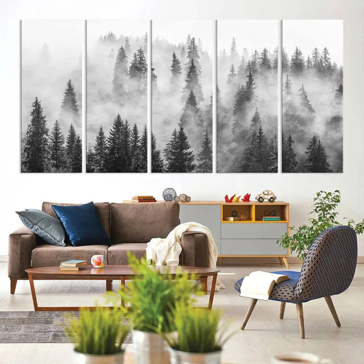 Breathtaking Winter Forest Wall Art Canvas Print Foggy Landscape Artwork