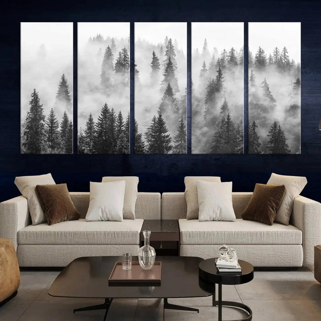 Breathtaking Winter Forest Wall Art Canvas Print Foggy Landscape Artwork