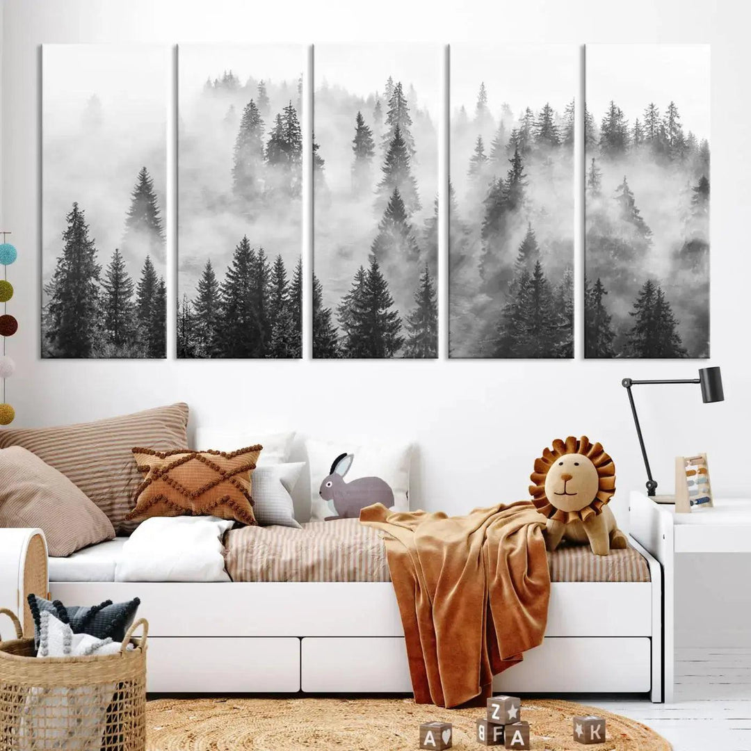 Breathtaking Winter Forest Wall Art Canvas Print Foggy Landscape Artwork