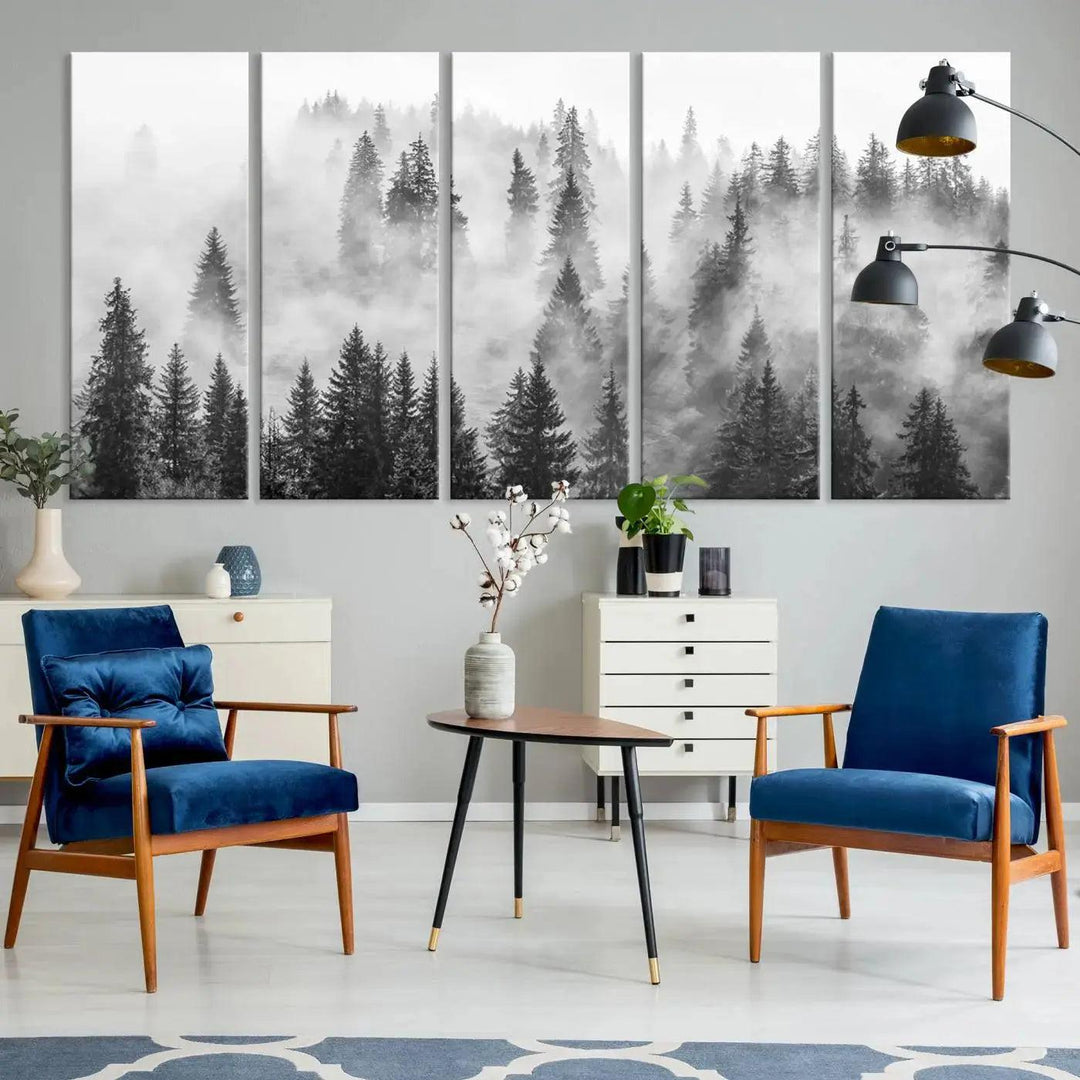 Breathtaking Winter Forest Wall Art Canvas Print Foggy Landscape Artwork